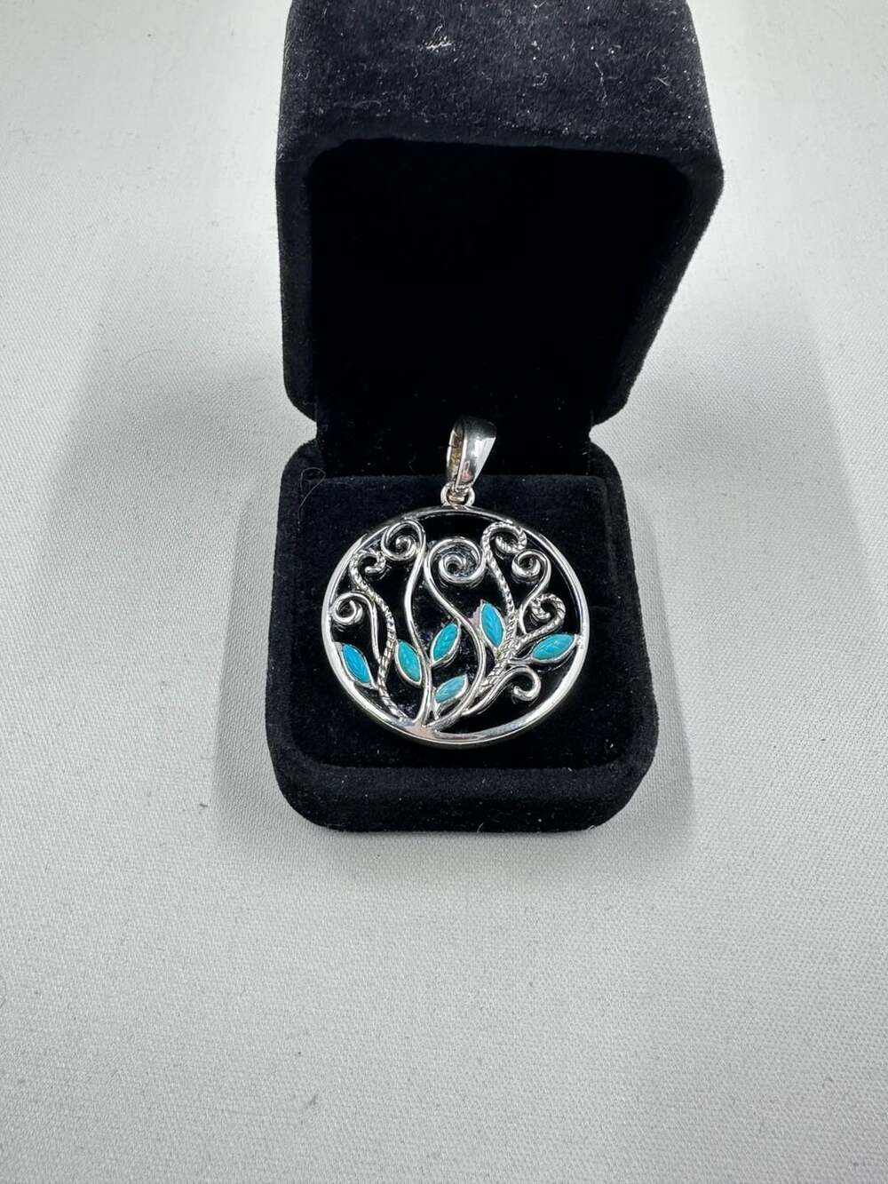 Whitney Kelly WK .925 Sterling Silver Black Onyx and Turquoise Floral Pendant